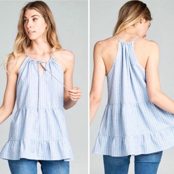 Caroline Peplum Ruffle Top - Picture 1 of 8